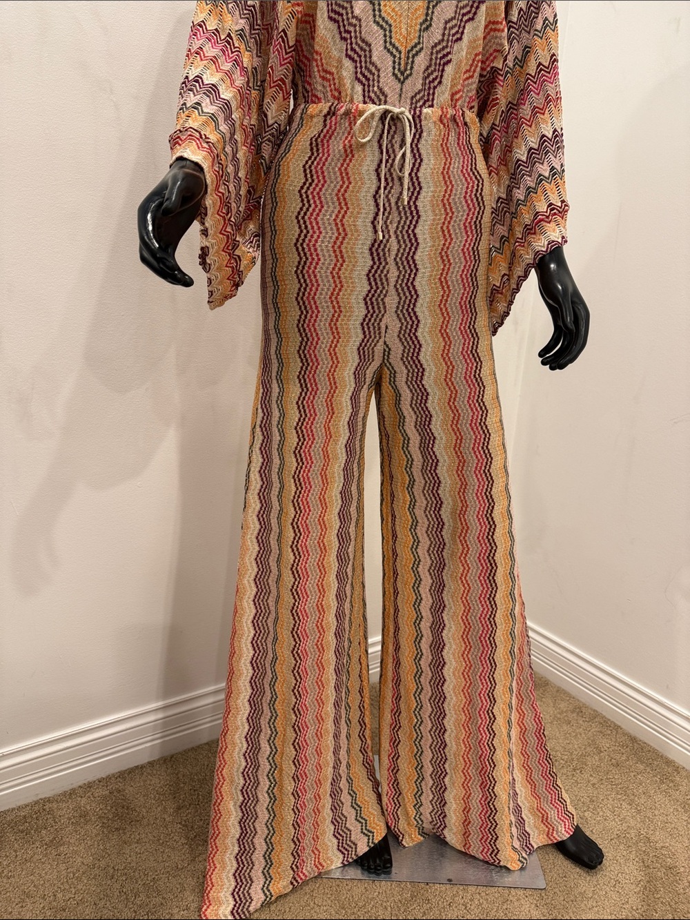 MISSONI Metallic Zigzag Knit Jumpsuit Palazzo Wide Leg Kimono Sleeves IT 40 New - Picture 5 of 15